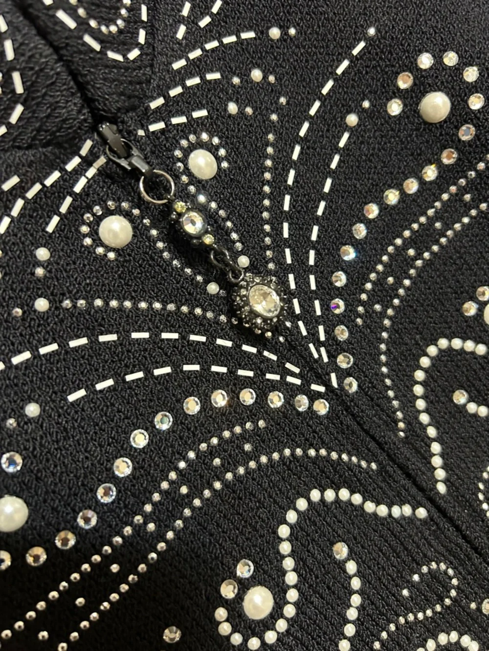 St. John Evening Black Pearl & Crystal Embellished Zip-up Knit Jacket Size 12 - Picture 11 of 11
